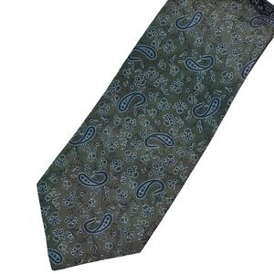 Massimo Bizzocchi Green Blue Paisley made in Italy thick silk tie Kiton Chairman